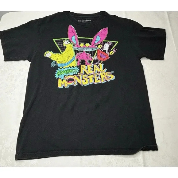 Nickelodeon Shirt Adult Medium Black Graphic AAAHH Real Monsters 100% Cotton - Picture 2 of 6